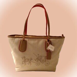 Coach WHS Horse and Carriage Cream/Tan Taxi Tote  35337M